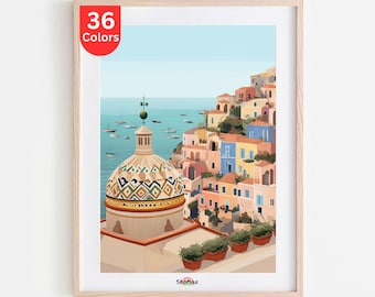 Coastal Paint by Numbers Kit: Seaside Town DIY Painting for Adults