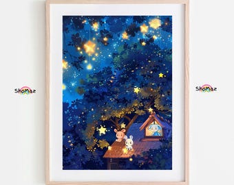 Starry Sky with Adorable Animals - Dreamy Paint by Numbers Art