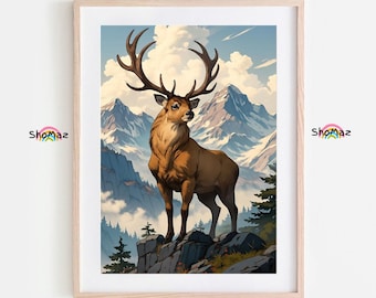 Paint by Numbers Kits Elk-Like Stag Posed Majestically Among Rugged Mountain Landscape