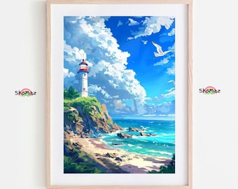 Majestic Lighthouse Paint by Numbers Kit: DIY Coastal Canvas Art