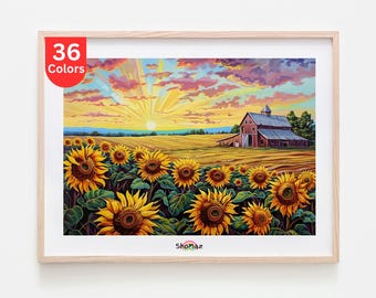 Sunflower Field Paint by Numbers Kit: DIY Wall Art, Home Decor