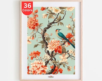 Zestaw do malowania po numerach „Kwiatowe ptaki”: DIY: sztuka krajobrazu botanicznego