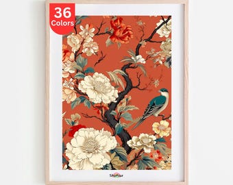 Floral Bird Paint by Numbers Kit: DIY Botanical Art for Adults