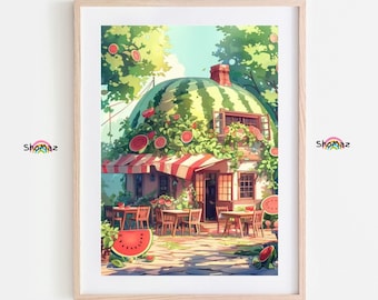Kit de pintura por números con temática de casita de sandía - Summer Garden Café