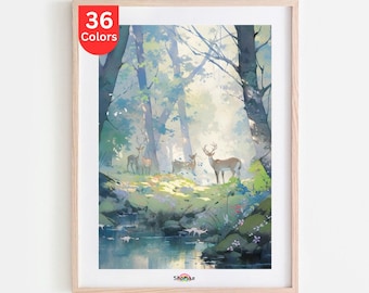 Serene Woodland Deer Paint by Numbers Kit: Relaxing DIY Art