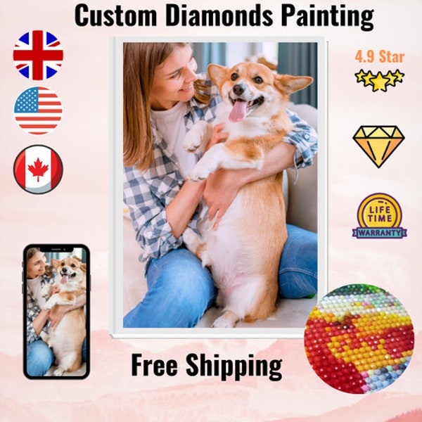 5D Personalized Custom Photo Diamond Paint, Full Round Or Square Crystal Diamond Painting,  Diamond Mosaic Kits Birthday Gift