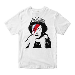 Queen Elizabeth II by Banksy T-Shirt, David Bowie Style Shirt, Men&#39;s and Women&#39;s Sizes (ELI-77211)