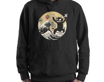 Cuphead Devil Great Wave Hoodie, Unisex Grafik-Sweatshirt