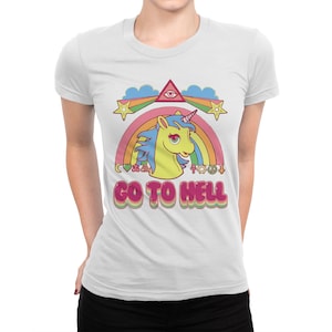 Grappig T-shirt Go To Hell Go To Hell Unicorn en Rainbow, heren- en damesmaten (bf-105)