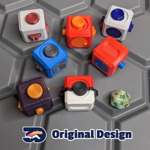 Silent Fidget Cube - 6 functions - button, roller, spinning disc, switch flipper, joystick & texture bridging