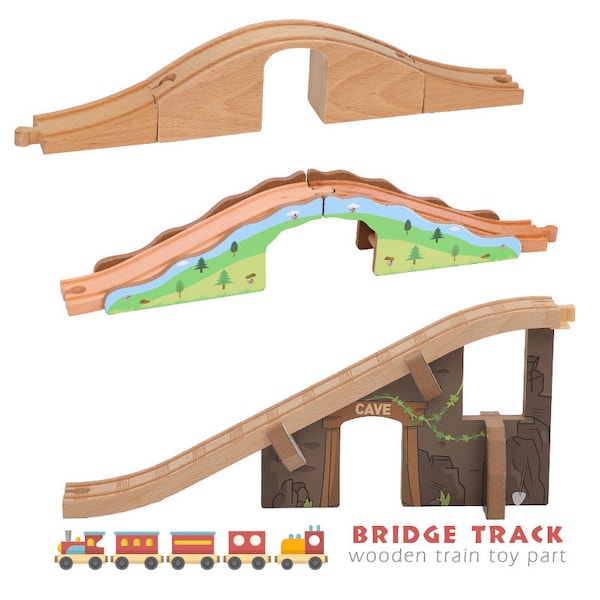 Train Track Parts, Wood Bridge Track Accessory, Children's Railway Track Wooden Toys, Bulk Wood Train Track, Birthday Gift For Children