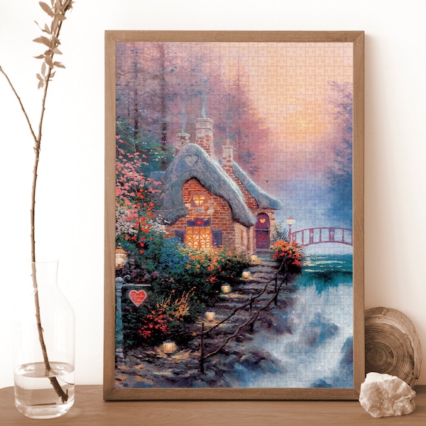 1000 Pieces Jigsaw Puzzle, Retro Style Thomas Kinkade Jigsaw Puzzle, Snowy Path Wood Puzzle, Level 10 Difficulty Adult Puzzle Game