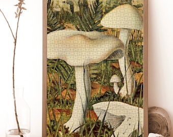 Antique Mushroom Puzzle, Fungus Illustrated Jigsaw Puzzle, Wood Puzzle Game, Mushroom Printing Wall Decoration, Larousse Art Puzzle