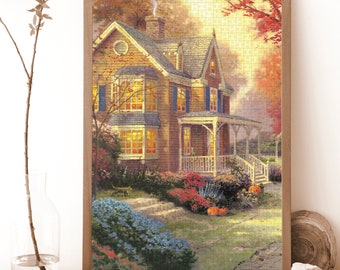 Castle Garden Wooden Puzzle, 1000 Pieces Adult Jigsaw Puzzle, Thomas Kinkade Style Puzzle, Funny Parent-child Game Time, Gift For Children