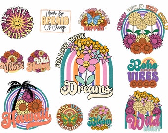 Retro Sublimation Bundle, Retro Boho Png, Hippie Png, Vintage Png, Groovy, Good Vibes Png, Retro Flower Png, Blessed Sublimation Design