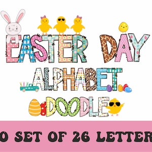 20 Set Alfabeto de Pascua PNG, Letras de Pascua, Doodle de Pascua, Huevos de Pascua, Alfa Pascua, Letras de Doodle PNG, Sublimación, Pascua, Paquete