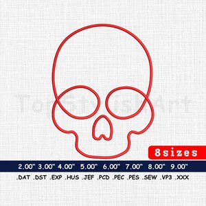 Skull Outline Machine Embroidery Design, Edgy Skull Pattern Digitizing Embroidery, red skull Embroidery Pattern, Kids Apparel, 8 Sizes