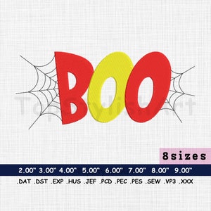 Boo Machine Embroidery Design, Halloween Embroidery Pattern, Spider Web Boo Embroidery, Halloween Silhouette Embroidery 8 Sizes Multi Format