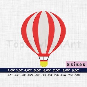 Air Balloon Machine Embroidery Design, Hot Air Balloon embroidery pattern, Adventure Themed embroidery, 8 Sizes, Multi Format