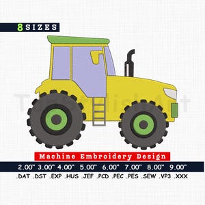 Tractor Embroidery Machine Design File, Farm Tractor design digitizing embroidery, Farming designs Embroidery, Mini Tractor, 8 Sizes