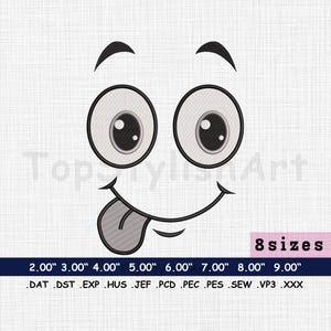 Disegno da ricamo faccia buffa, modello da ricamo faccia buffa dei cartoni animati, ricamo faccia buffa dei cartoni animati, faccia stravagante, 8 misure, file PES