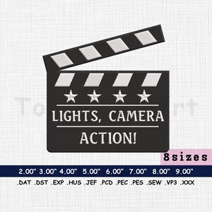 Clapper Board Embroidery design file | Lights, Camera, Action! digitizing embroidery | Clapper Embroidery file PES