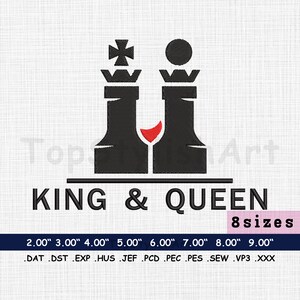King & Queen Chess Embroidery Design, Royal Chess Piece Embroidery Pattern, Elegant King Queen Chess Embroidery - 8 Size Options Included