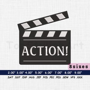 Action Clapperboard Embroidery design file | Action! digitizing embroidery | Directors, Filmmakers, Hollywood Lover, Movie Themed file PES