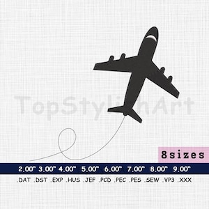 Versatile Airplane Embroidery Design | 8 Sizes | Digital Download | Simple Plane for Machine Embroidery | Multi-Format Files