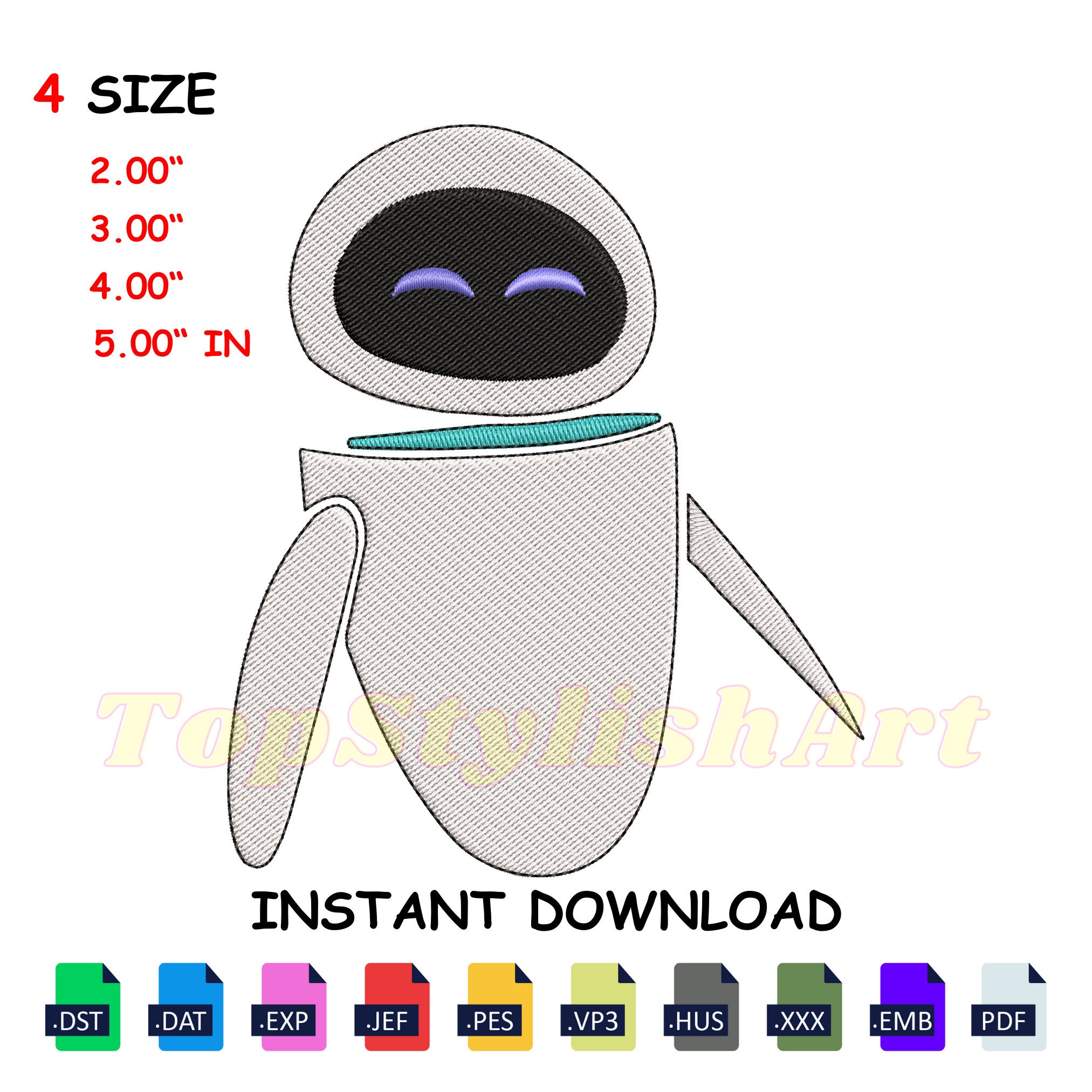 Eve & Walle Embroidery Design File Futuristic Robot Digitized