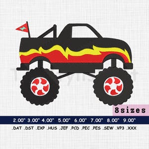 Monster Truck Machine Embroidery Design, Truck digitizing embroidery, Pickup Truck, Digital download, 8 Sizes. PES Files
