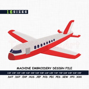 Diseño de bordado de avión: archivo de bordado a máquina de avión a reacción en 16 tamaños. Ideal para viajes, pilotos, niños y amantes de la aviación.