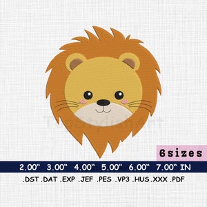 Cute Baby Lion Embroidery design file, Cute Head Lion digitizing embroidery, Animal Face Embroidery, newborn embroidery, instant download.
