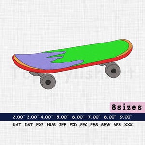 Skateboard Machine Embroidery Design, Cool Skateboard Patch for Streetwear, Vintage Skateboard Embroidery Pattern, 8 Sizes