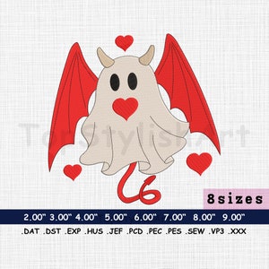 Wzór haftu maszynowego Ghost - Devil Ghost Cute Halloween Wzór haftu - Love Ghost Design - 8 rozmiarów