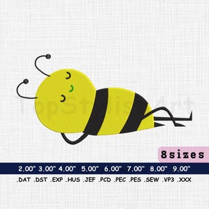 Ontwerpbestand ontspannen bijenborduurwerk, grillige bij digitaliseren borduurwerk, babykleding, schattig bijensteekpatroon, direct downloaden in 8 maten