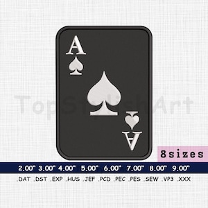 Motif de broderie Machine As de pique, motif de broderie Machine de cartes à jouer, As de coeur de cartes à jouer, 8 tailles, fichier PES