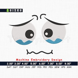 Cute Kawaii Machine Embroidery Design, Sad Face Embroidery, Cartoon Face Embroidery, Baby Cat Embroidery Design, Love Paw, 8 Size
