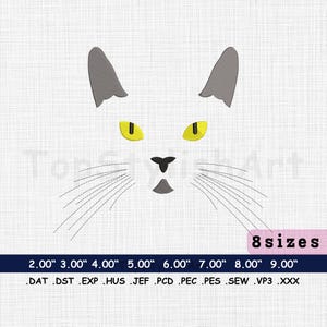 Minimalist Cat Face Machine Embroidery Design, Modern Feline Outline digitizing embroidery, pet lover embroidery, Digital Download, 8 SIZES