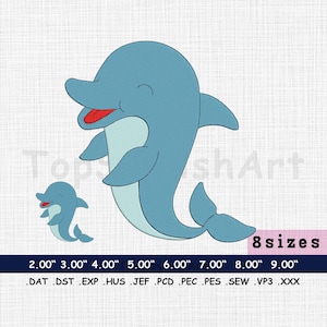 Dolphin Embroidery Design | Playful Dolphin Digitized Pattern | Oceanic Animal PES File | Marine Life Embroidery Art for Aquatic Themes