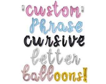 Custom Cursive Script Letter Balloons 16 Inch Foil Balloon Letters & Numbers Personalized Balloon Banner Gold, Silver, Black, Sky Blue, Pink