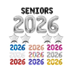 Seniors 2025 Balloons with 4 Star Balloons - High School College Decorations - 2025 Banner for Graduation Party Decor Foil Letter Balloons