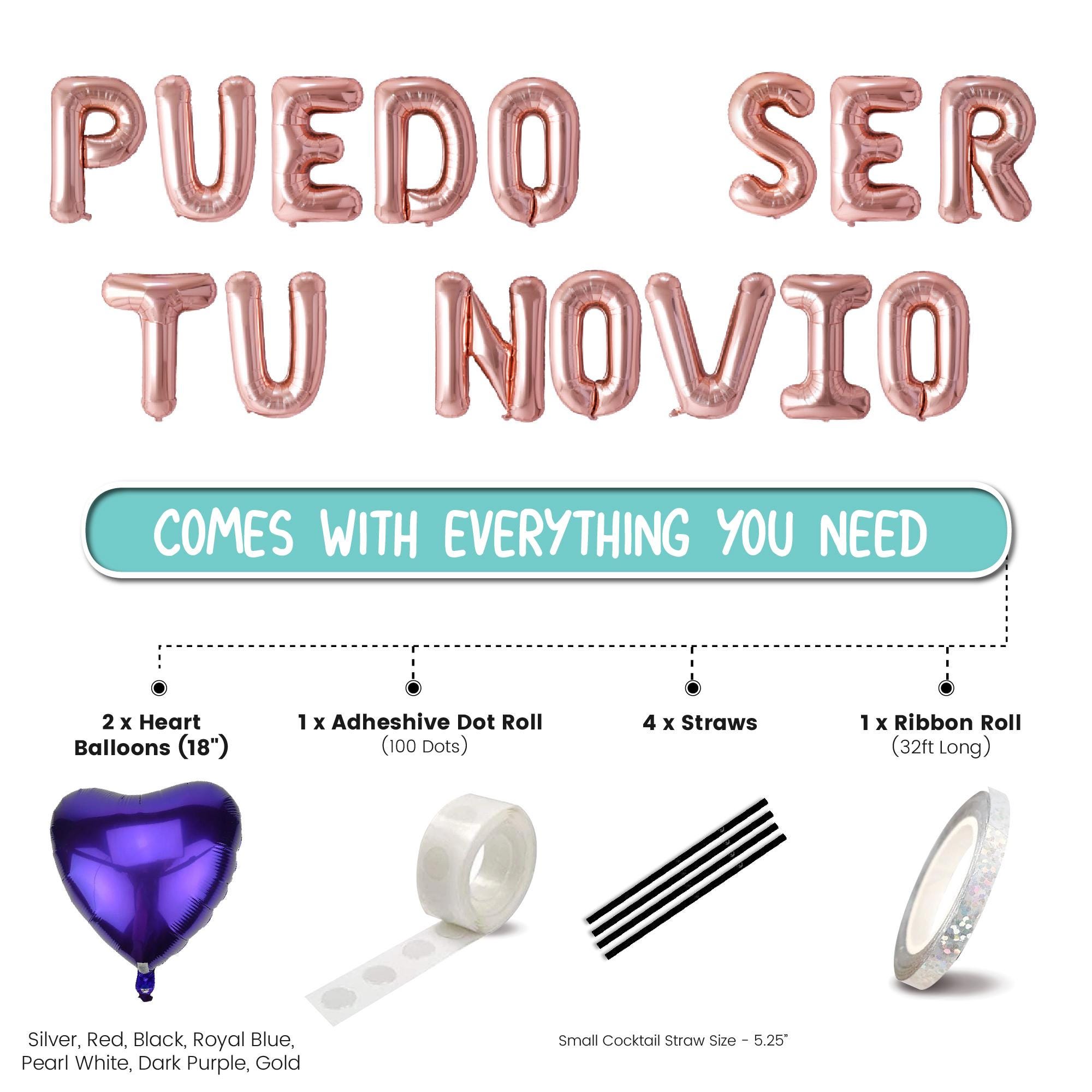 Puedo Ser Tu Novio Balloons Banner With Two 18 Heart Balloons Romantic