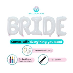 BIG 40&quot; White BRIDE Balloons with Hand Pump - Bride Letter Balloons for Bachelorette Party Decorations Wedding Engagement Bridal Photo Booth