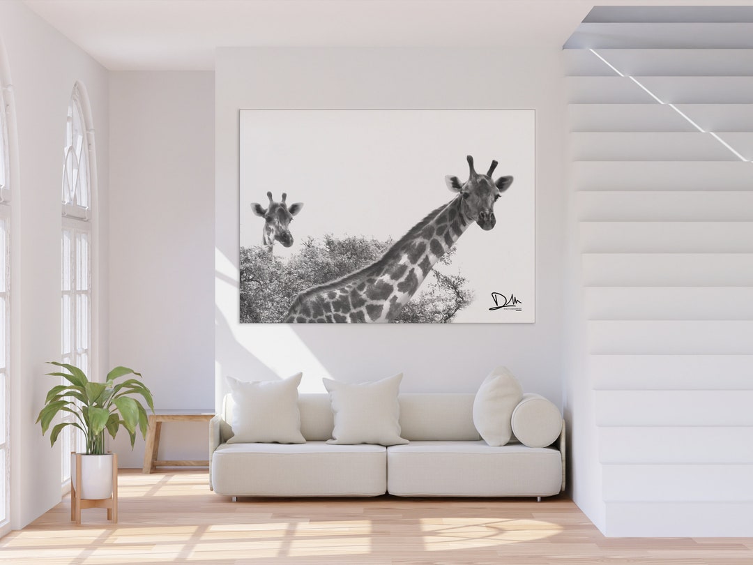 Black and White Giraffes Artwork Poster African Animal Etsy