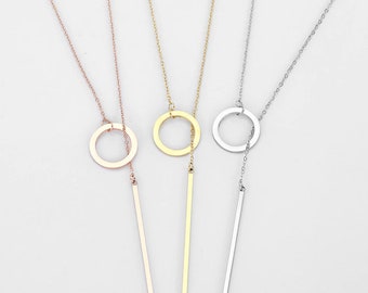 Minimalistischer runder Stick Anhänger, Kreis Anhänger Halskette, eleganter Charm Kreis, zierliche Halskette, Geschenke für sie