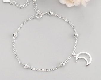 Dainty Crescent Moon Bracelet Crescent Moon Charm Bracelet Sterling Silver Moon Bracelet Moon Charm Minimalist Bracelet Celestial Jewellery