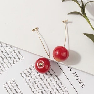 Rote Kirsche Harz Ohrringe Kirsche Baumeln Ohrringe Obst Ohrringe Für Frauen Tropfen Ohrringe Kleine Zierliche Ohrringe Bild 5