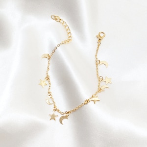 Crescent Moon & Star Bracelet, Half Moon Bracelet, Celestial Jewellery, Crescent Moon Bracelet, Star Bracelet, Gifts For Her