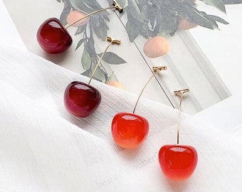 Red Cherry Resin Earrings Cherry Dangle Earrings Fruit Earrings For Women Drop Earrings Small Dainty Earrings